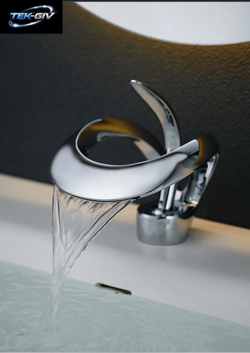 Schwarz Badezimmer Waschbecken Wasserhähne Einhand Wasserfall Wasserhahn Massivem Messing Waschbecken Mischbatterien Kreative Ausgehöhlte Design Wasserhahn