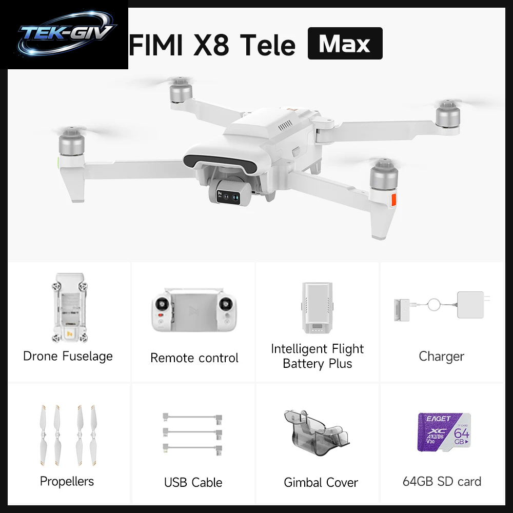 FIMI X8 Tele Max Neue Drohne Mit Weitwinkel-Telekamera, 30-Fachem Hybridzoom, 20 Km Reichweite, 4K 60Fps, 3-Achsen-Gimbal, GPS, Ki-Super-Nachtvideo
