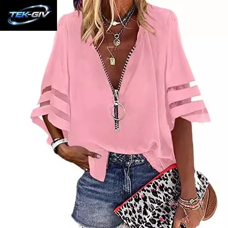 Sommer Frauen Print Tees Shirts Lose Vintage Zipper off Schulter Sexy Loch Bluse Top Lose 2024 Casual Kurzarm Tops