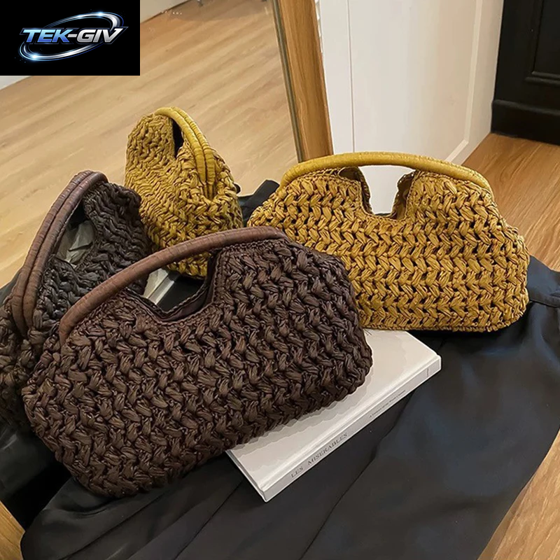 Neue Sommer-Strandtasche Für Damen, Clutch, Luxuriöse Designer-Strohtaschen, Tragetasche, Modische Gewebte Rattan-Handtasche, Reisetasche Für Damen