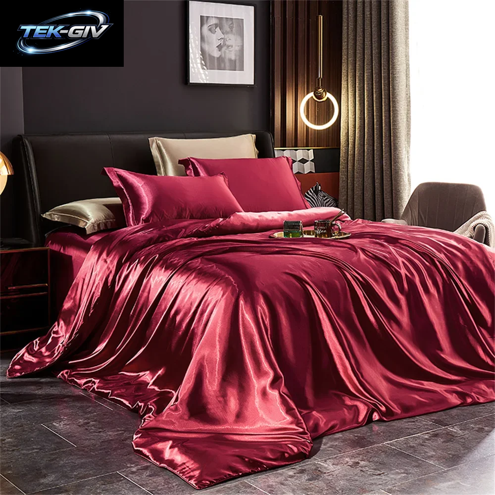 Bettwäsche-Set Aus Massiver Seide Mit Bettbezug, Bettlaken, Kissenbezüge, Luxuriöser Satin, Einzelbett, Doppelbett, Bettlaken, King-Size-Bett, Queen-Size-Bett