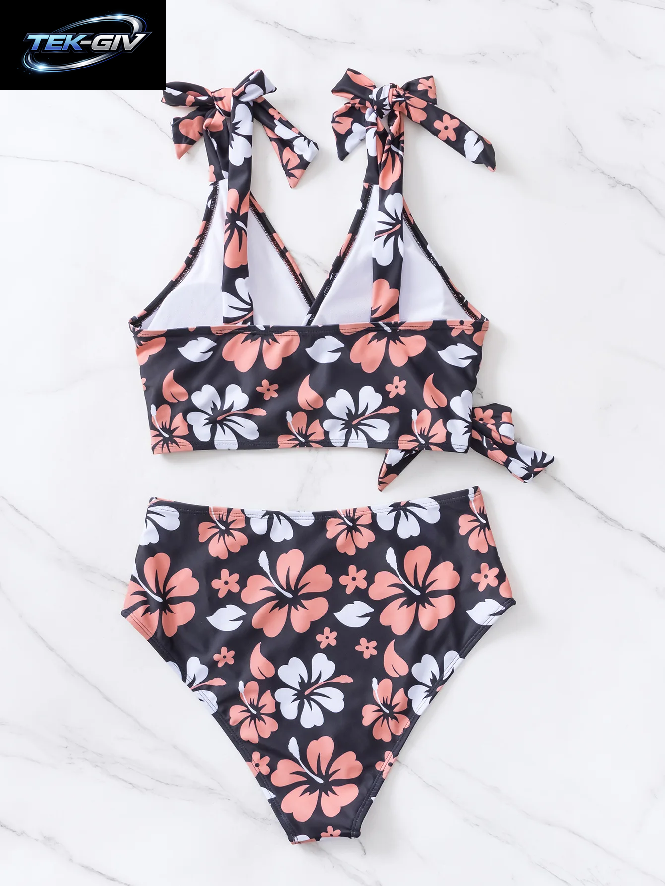 Sexy Schwarzes Bikini-Set Mit Blumenmuster 2026 Damen V-Ausschnitt Kreuz-Push-Up-Bh Hochgeschnittener Badeanzug Strand-Bademode Urlaubs-Schwimmanzug