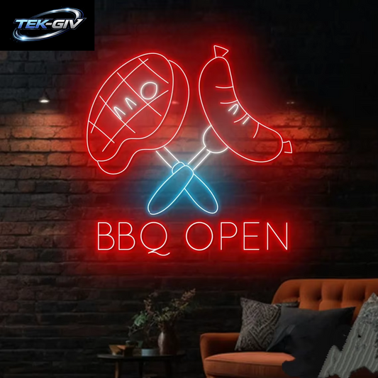 BBQ Offenes Neonschild Grill Led Schild Grill Fleisch Neonlicht Steak Restaurant Wandkunst Dekor Küche Home Wanddekoration