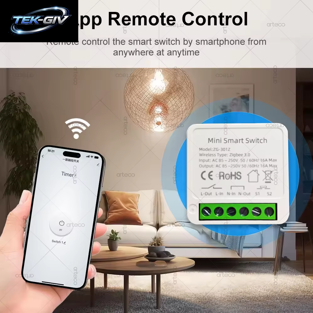 Zigbee 3.0 Smart Mini DIY Switch Automatisierungsmodul 16A Relaisunterstützung 2-Wege-Steuerung App Fernbedienung Zigbee Gateway Erforderlich