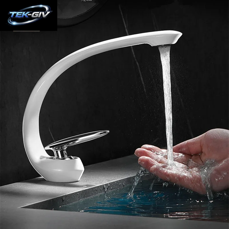Kreative Waschbecken Wasserhahn Tippen Weiß Messing Waschbecken Armaturen Einzigen Handgriff Heißen Und Kalten Wasserfall Moderne Elegante Mischbatterie