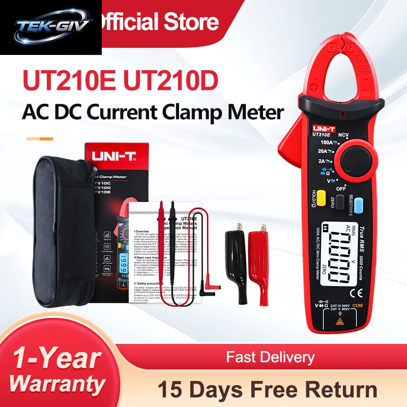 UNI-T UT210E UT210D Digitales Zangenamperemeter AC/DC Amperemeter Zangenmessgerät NCV True RMS Zangenmultimeter Hvac-Werkzeuge Elektriker-Multitester