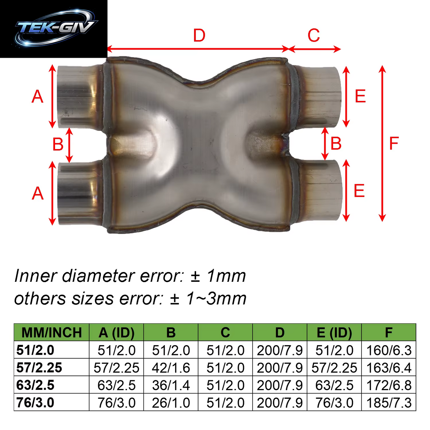 Auto-Auspuff Y/H-X-Rohr 2 Zoll 2,25 Zoll 2,5 Zoll 3 Zoll Einlass 3/4 Wege 409 Edelstahl 51 57 63 76 Mm Auslass Für Universal-Auspuff Y/H