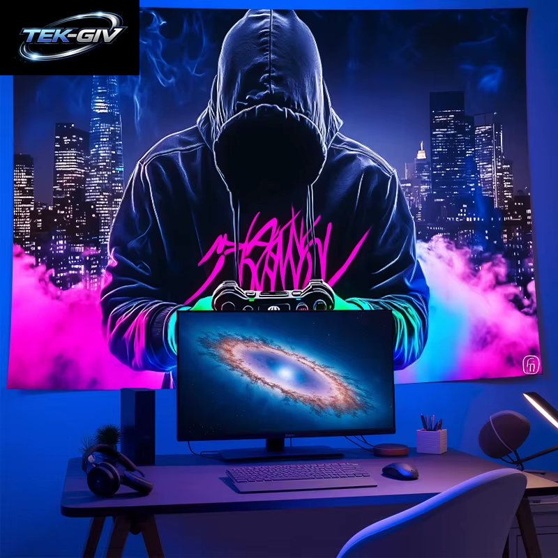 VIKAMA Bunter GAMER Trendy Play Tapisserie Neon Game Controller Dekoration Trendy Cool Esports Room Hintergrundwand