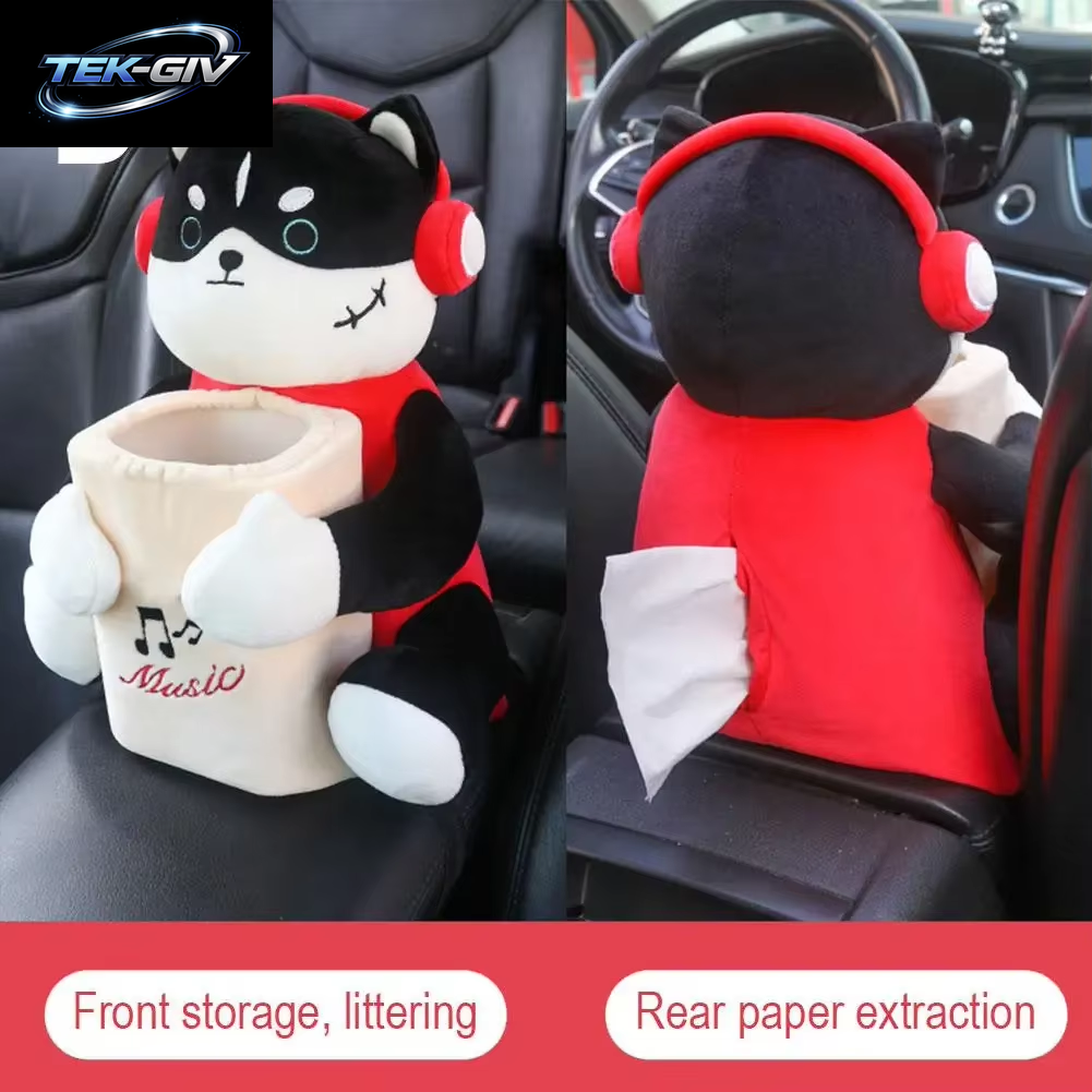 Auto Montiert Tissue Box 2-In-1 Cartoon Plüsch Puppe Auto Tissue Schublade Kann Und Auto Hängen Armlehne Box Papier Müll Halter Stor S4G5