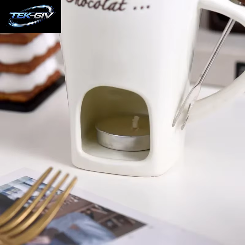130ML Europäische Kerze Tasse Käse Schokolade Schmelzen Keramik Becher Heizung Lebensmittel Keramik Becher Mit Gabel Kreative Kaffee Becher Geschirr