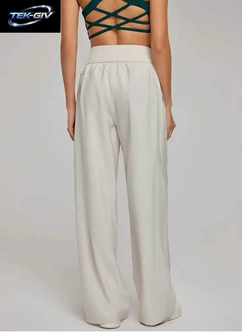 Damen Weite Hose Mit Hoher Taille, Locker Sitzende Sommerhose, Atmungsaktive Yogahose, Drapierte Fitness- Und Lounge-Kleidung