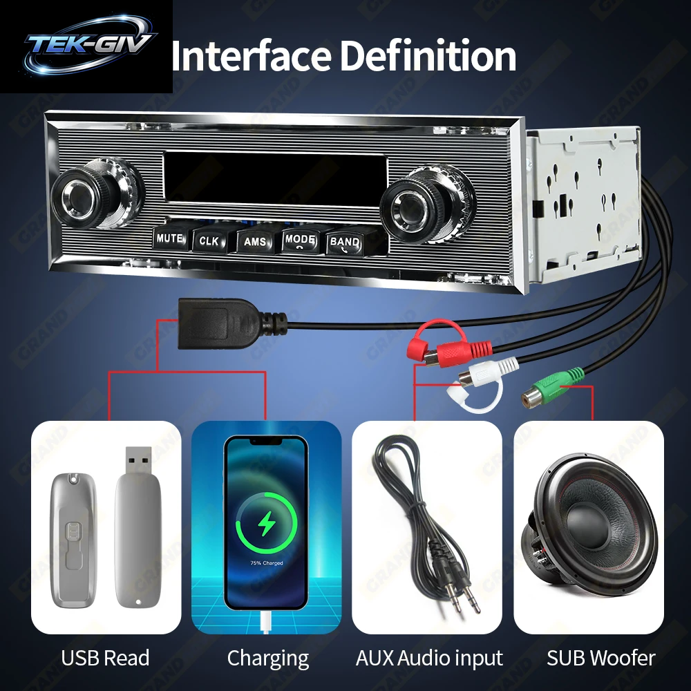 Grandnavi 1 Din Autoradio Mp3-Player Oldtimer Retro Audio Stereo Unterstützung FM AUX EQ Usb-Eingang In-Dash Bluetooth Für Benz