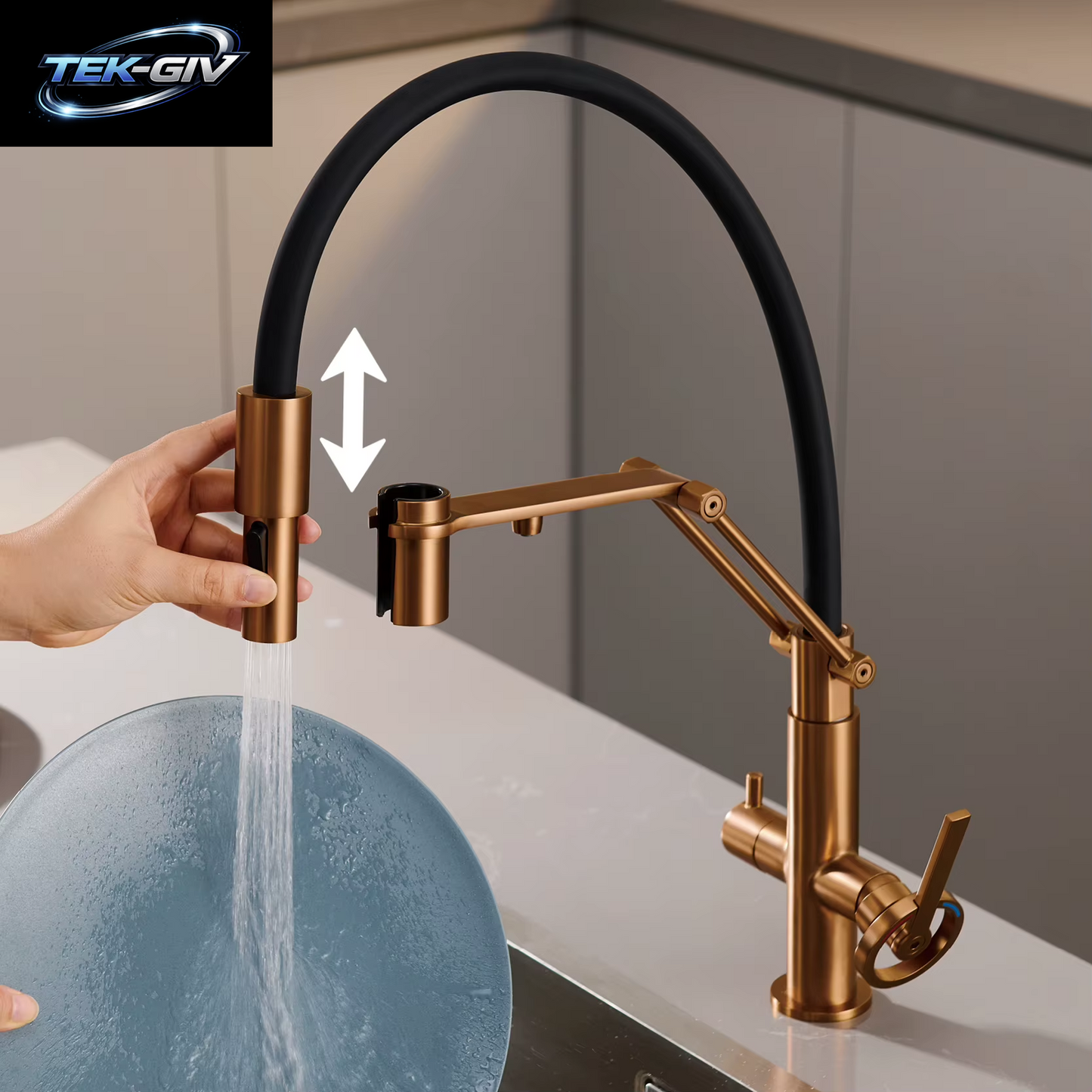 Gun Grey Messing-Küchenarmatur Im Inselstil Mit Gefiltertem Wasser, Herausziehbarem Sprühgerät. 2-Funktions-Waschtischmischer Für Heißes Und Kaltes Wasser Mit Abschleppgriff