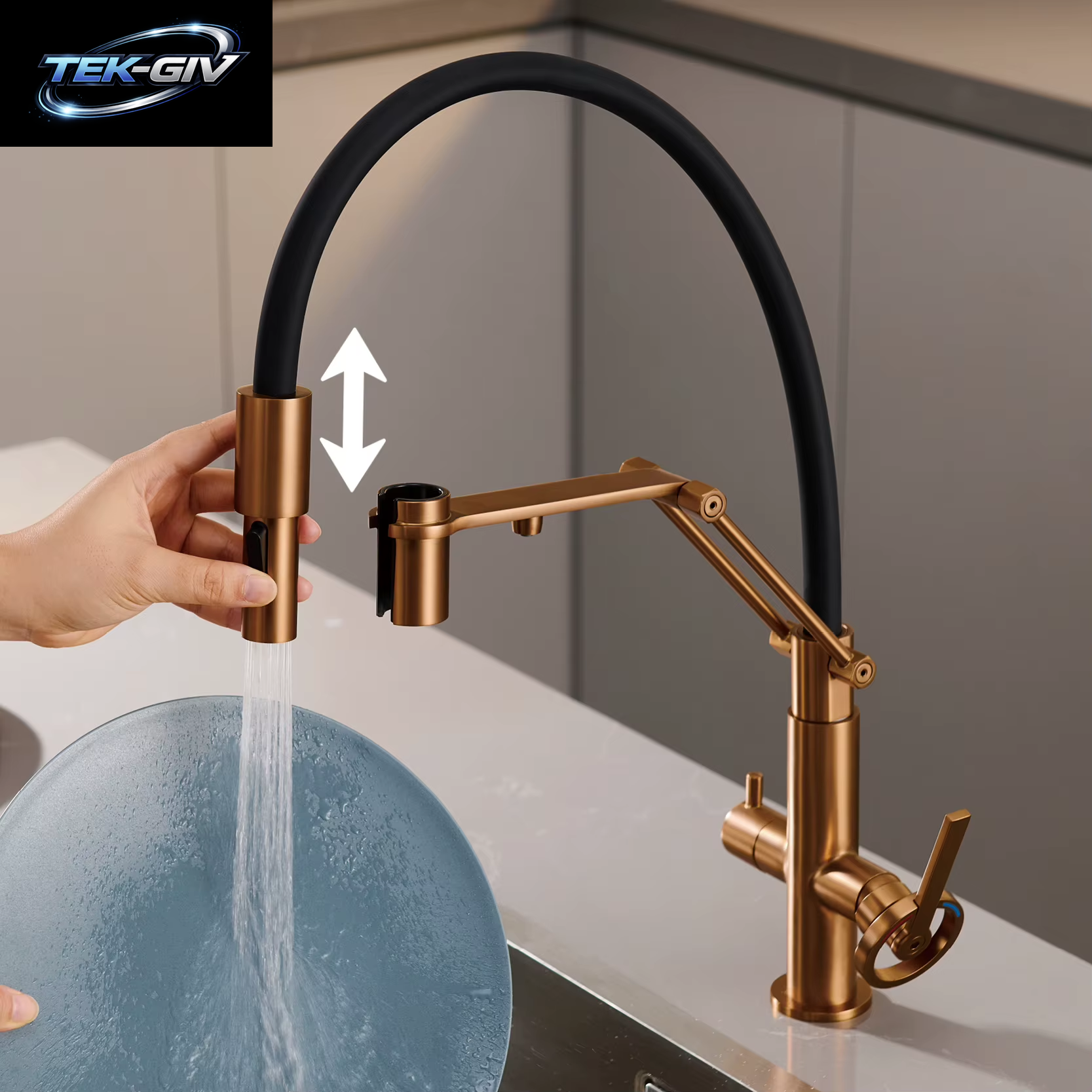Gun Grey Messing-Küchenarmatur Im Inselstil Mit Gefiltertem Wasser, Herausziehbarem Sprühgerät. 2-Funktions-Waschtischmischer Für Heißes Und Kaltes Wasser Mit Abschleppgriff
