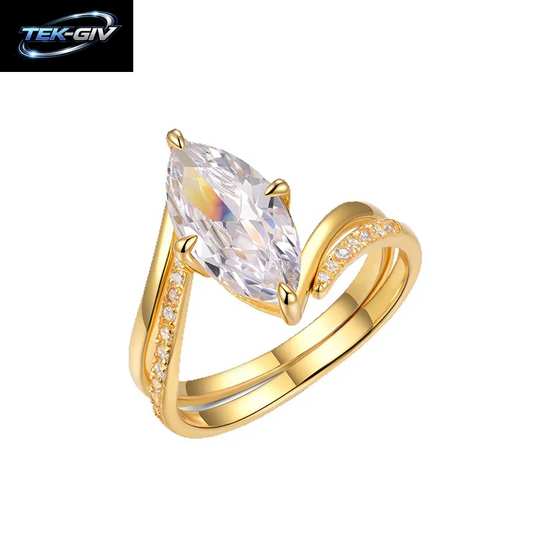 TFGLBU D-Farbe 3CT Marquise-Schliff Moissanit-Ringset Für Damen, Hochzeitsantrag, Labor-Diamant, Massives S925 Silber, 18K Vergoldeter Schmuck