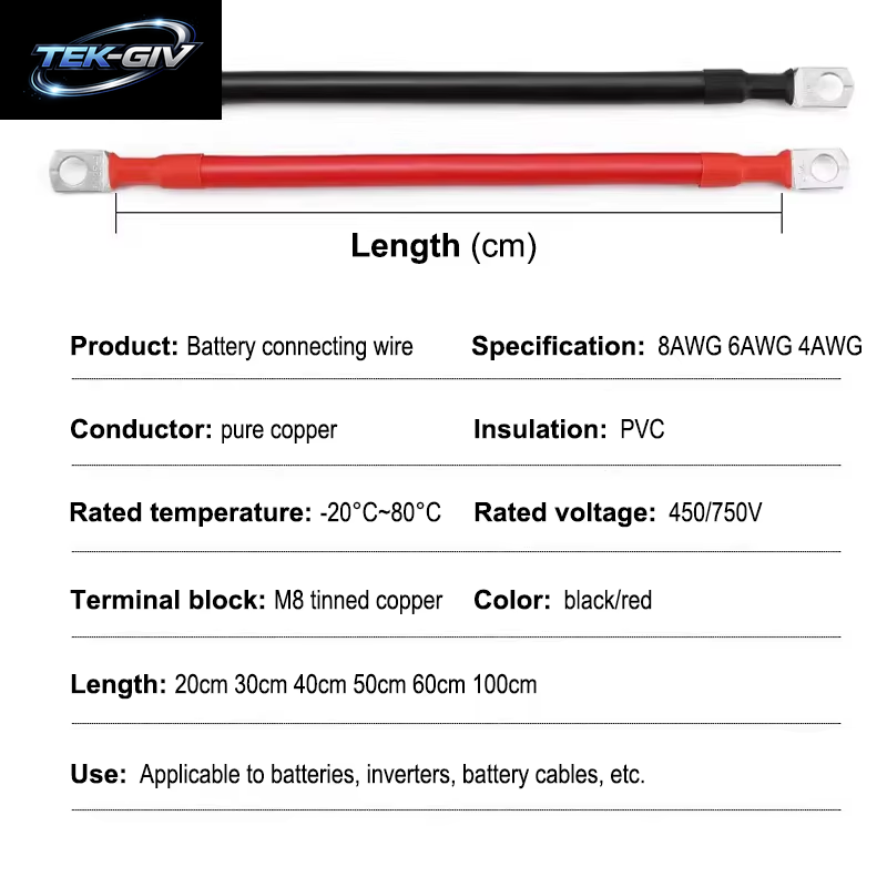 20 ~ 100 Cm RV Pure Coppe Batterie Inverter Kabel Set 8 6 4AWG Mit M8 Lug PVC Isoliert Für Solar System UPS Auto Anschluss Draht