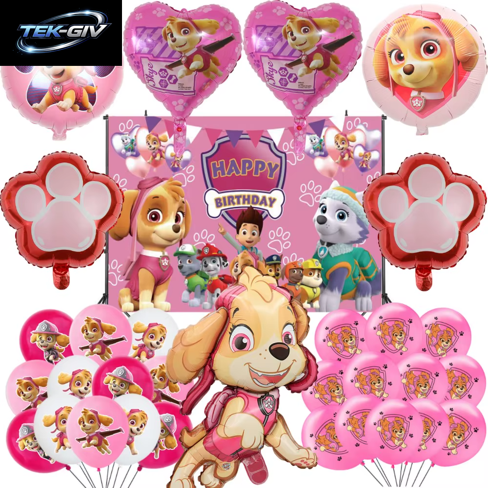 Rosa Paw Patrol Skye Geburtstag Party Dekorationen Skye Folie Latex Ballons Geschirr Teller Hintergrund Für Kinder Mädchen Party Supplies