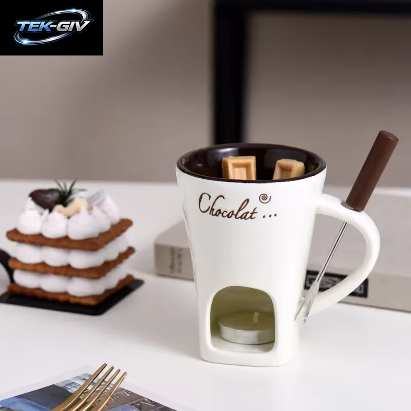 130ML Europäische Kerze Tasse Käse Schokolade Schmelzen Keramik Becher Heizung Lebensmittel Keramik Becher Mit Gabel Kreative Kaffee Becher Geschirr