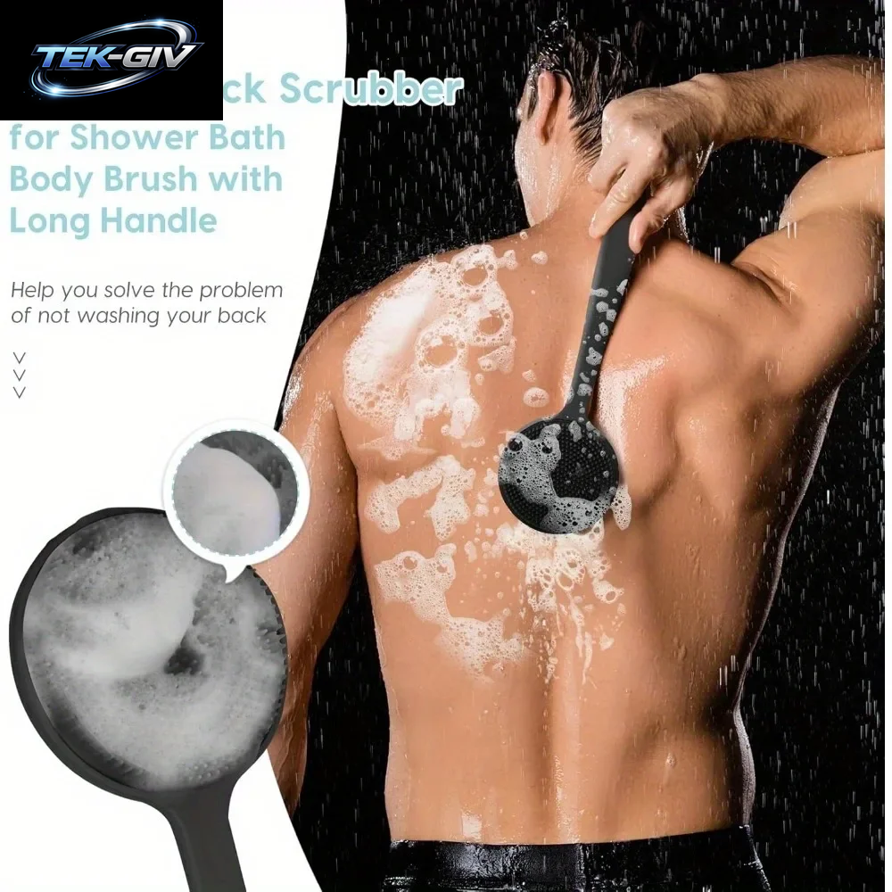 Silikon-Rückenschrubberbürste Für Die Dusche, Körper Mit Langem Griff, Tiefenreinigung Und Peeling-Massage, Doppelseitige Weiche Borsten