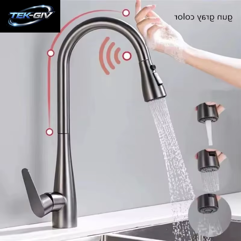 GEGVE Smart Touch Küchenarmaturen Aus Edelstahl 304, Abnehmbarer Sensor, Waschbecken-Wasserhahn, Teil, Mischbatterie, Israelischer Küchenarmatur, Gebürstet