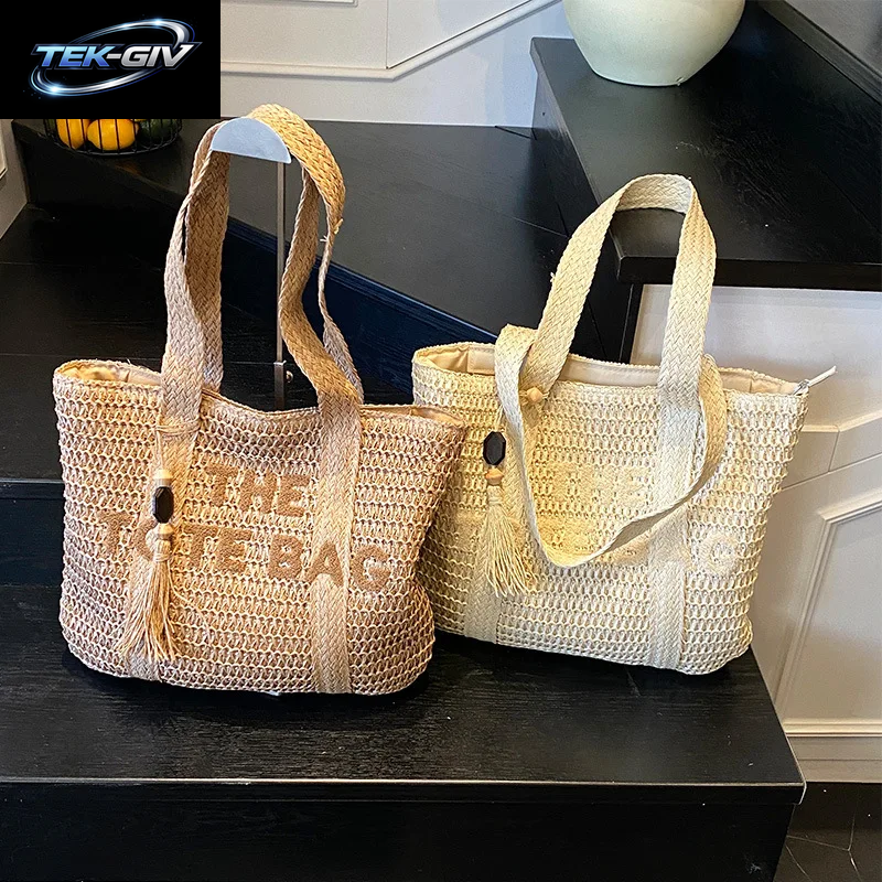 Gewebte Strohtasche Im Französischen Stil Mit Großem Fassungsvermögen Für Damen, Neue Strandurlaub-Umhängetasche, Lässige Einkaufstasche Für Pendler