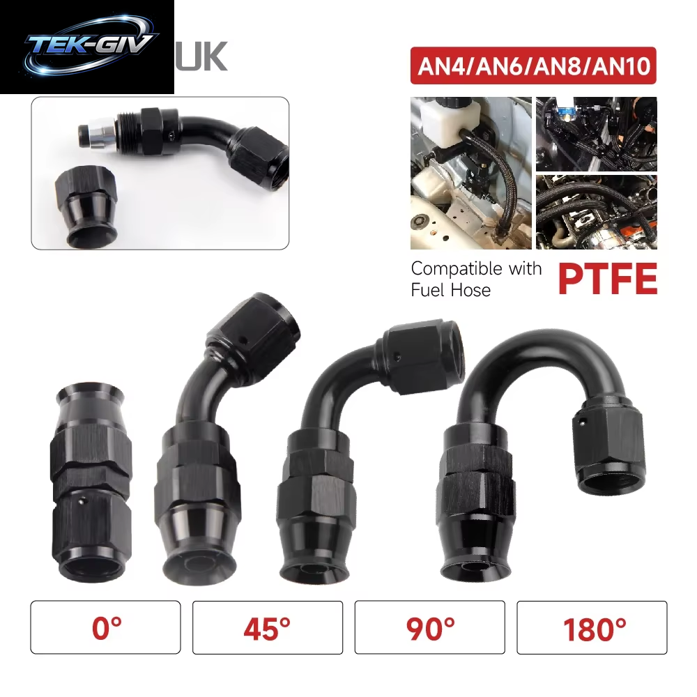 AN4/6/8/10 Gerade 0 ° /45 ° /90 ° /180 ° Grad PTFE Öl Kraftstoff Drehschlauch Ende Fitting Öl Schlauch Ende Adapter Kit Schwarz
