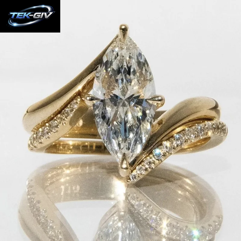 TFGLBU D-Farbe 3CT Marquise-Schliff Moissanit-Ringset Für Damen, Hochzeitsantrag, Labor-Diamant, Massives S925 Silber, 18K Vergoldeter Schmuck