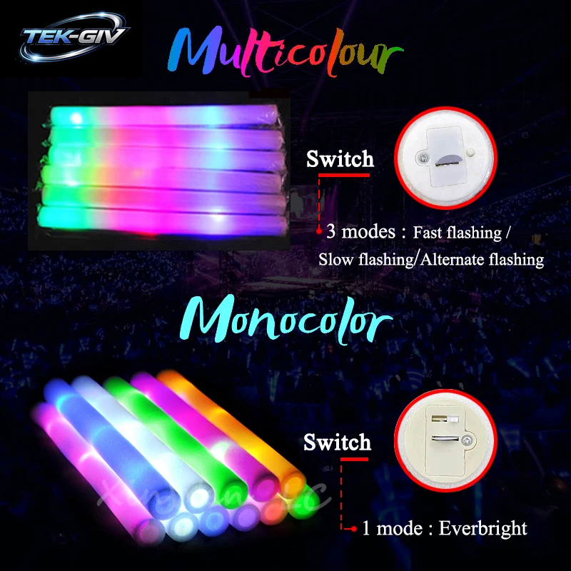 30 Stück RGB LED Glow Foam Stick Bulk Bunte LED Glow Sticks Cheer Tube Dark Light Geburtstag Hochzeit Party Supplies