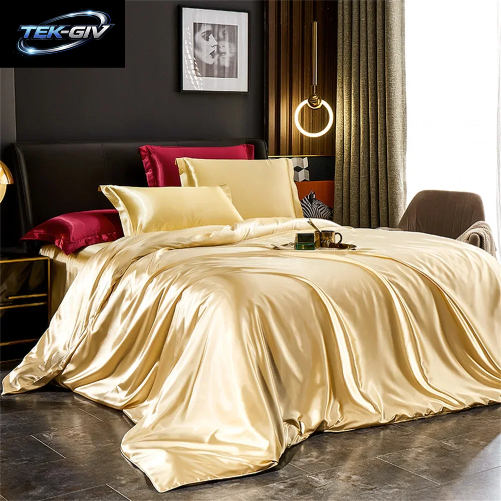 Bettwäsche-Set Aus Massiver Seide Mit Bettbezug, Bettlaken, Kissenbezüge, Luxuriöser Satin, Einzelbett, Doppelbett, Bettlaken, King-Size-Bett, Queen-Size-Bett