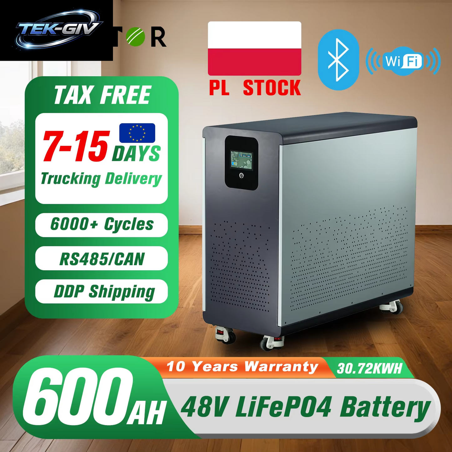 48V 600Ah Lifepo4 Lithium-Akku 30Kwh 100Ah 120Ah 200Ah 300Ah Eingebautes 200A BMS 6000+ Zyklus Für Solaranlage EU PL Stock