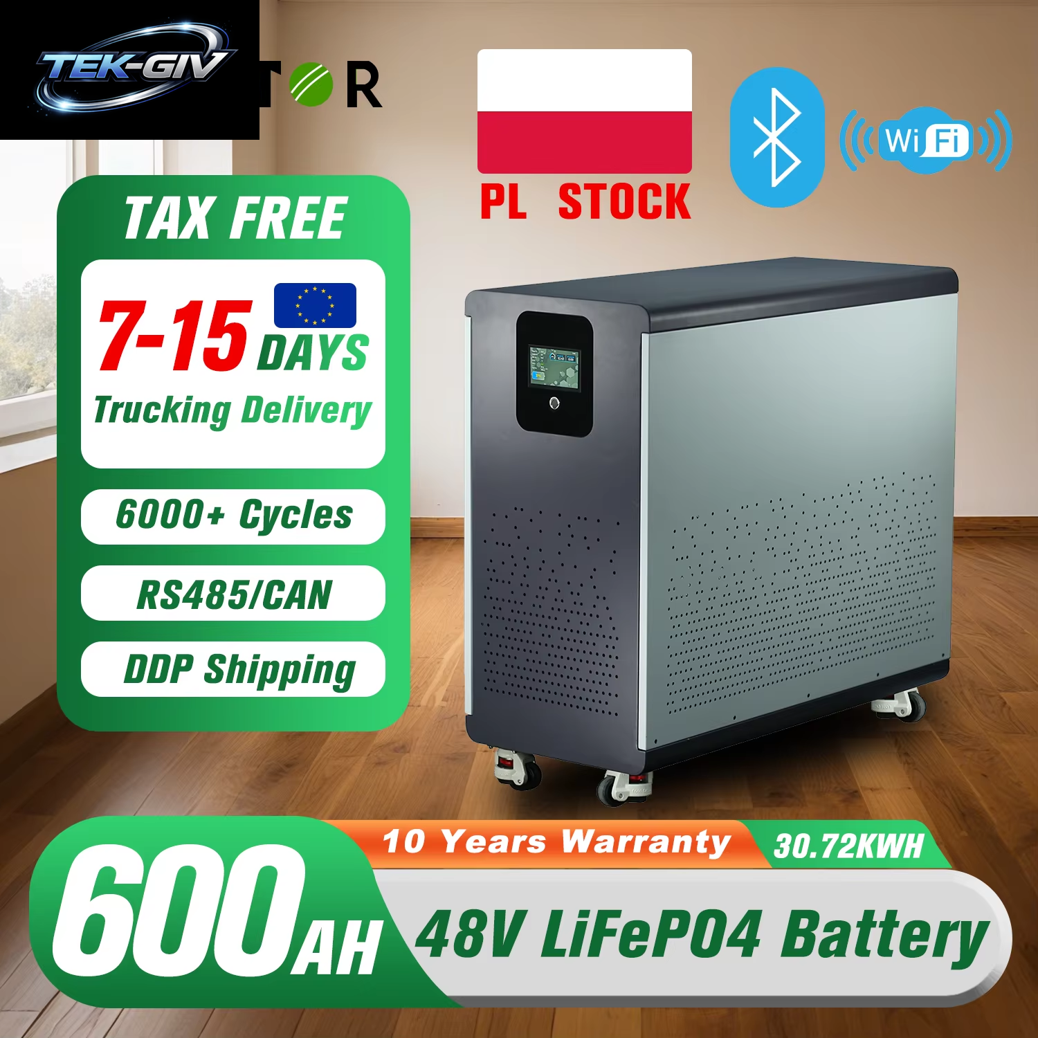 48V 600Ah Lifepo4 Lithium-Akku 30Kwh 100Ah 120Ah 200Ah 300Ah Eingebautes 200A BMS 6000+ Zyklus Für Solaranlage EU PL Stock