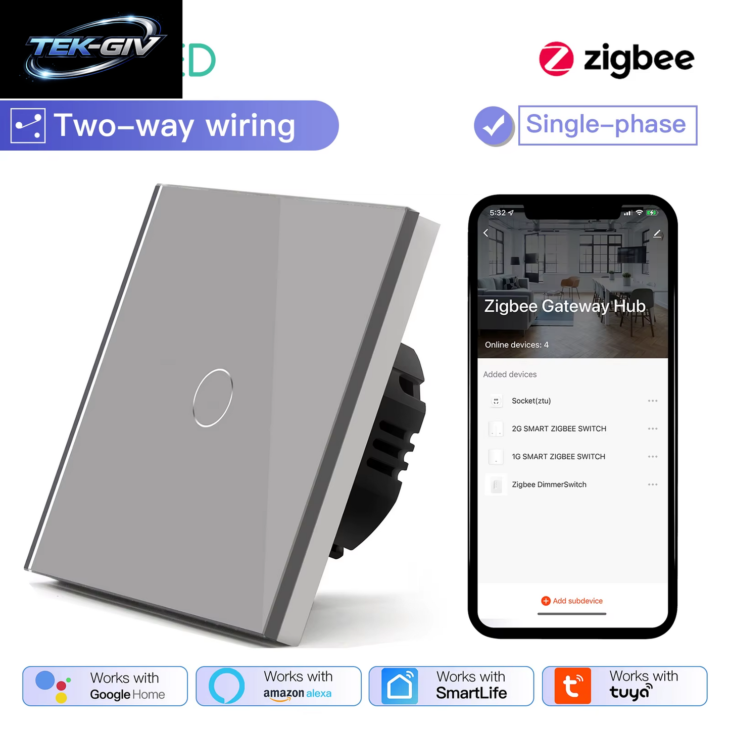 BSEED Zigbee Schalter 1/2/3Gang 2Way Verdrahtung Smart Touch Licht Schalter Wand Sensor Schalter Tuya APP Smart Leben Google Alexa