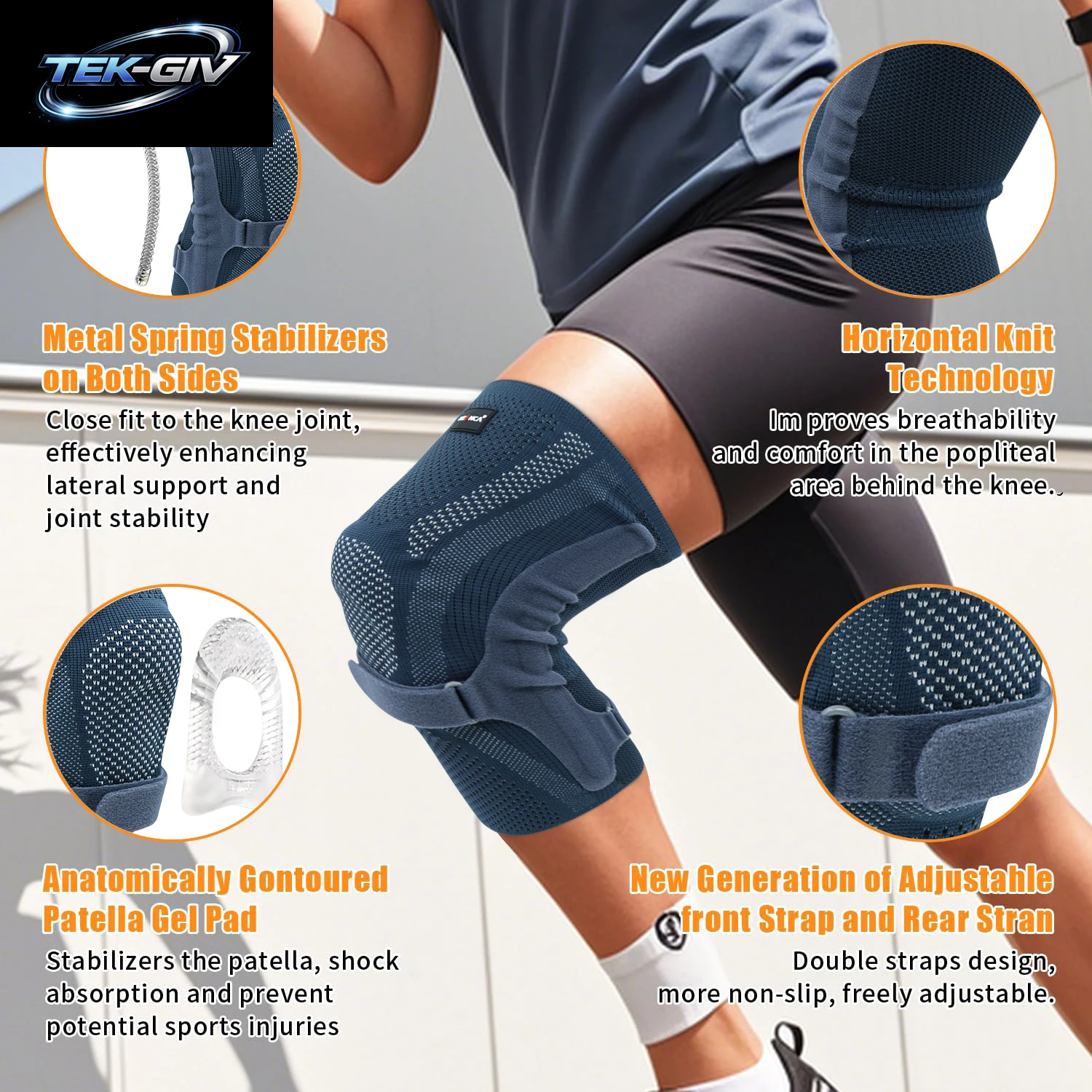 NEENCA Kniebandage Mit Patella-Pad Und Seitenstabilisatoren, Knie-Kompressionsmanschettenunterstützung Für Damen Und Herren ACL/PCL, Laufsport