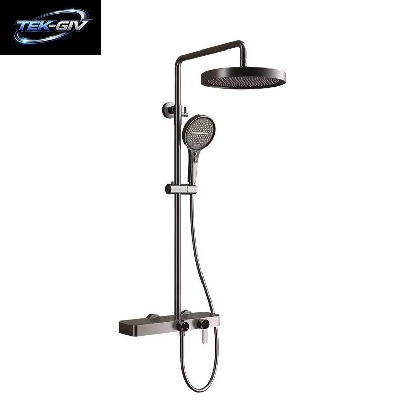 VGX Gold Duschsystem Set Badezimmer Duscharmatur Set 3-Wege Regenduschset Duschmischer Kran Mit Handbrause Set Grau