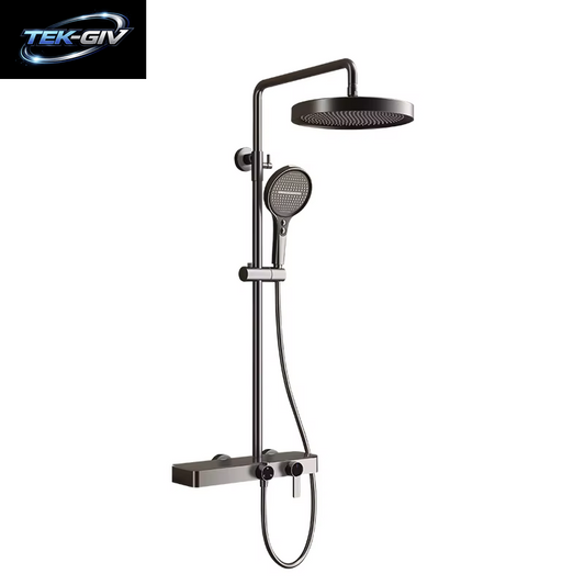 VGX Gold Duschsystem Set Badezimmer Duscharmatur Set 3-Wege Regenduschset Duschmischer Kran Mit Handbrause Set Grau
