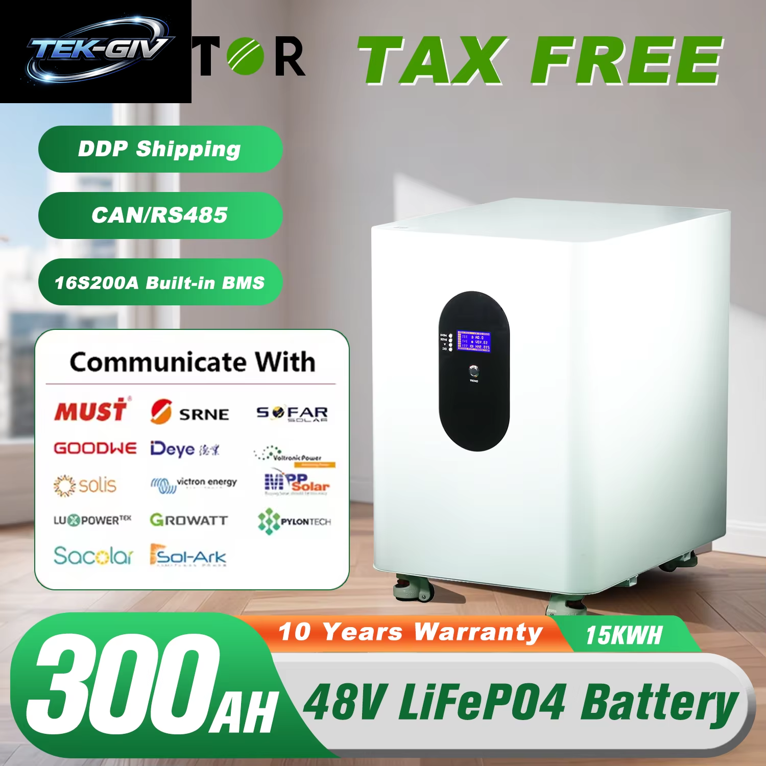 EU PL Stock 48V 300Ah Lithium Lifepo4 Akku 15Kwh 100Ah 120Ah 200Ah 400Ah Eingebautes 200A BMS 6000+ Zyklus Für Solaranlage