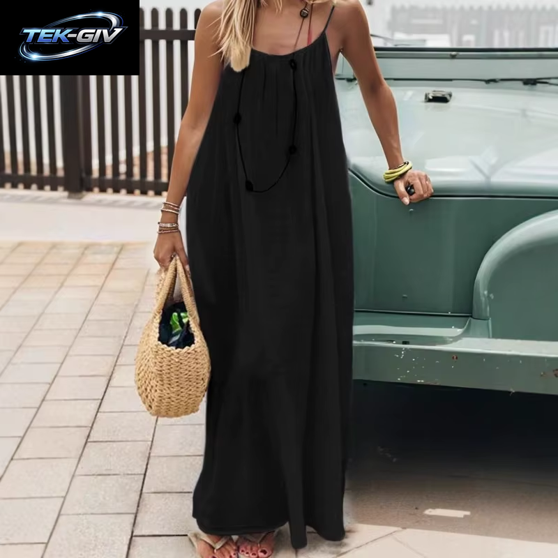 2026 Locker Sitzendes Spaghettiträger-Kleid Für Damen – Lässiges Sommerkleid Für Zuhause, Einfarbig, Für Den Urlaub, Coole Homewear