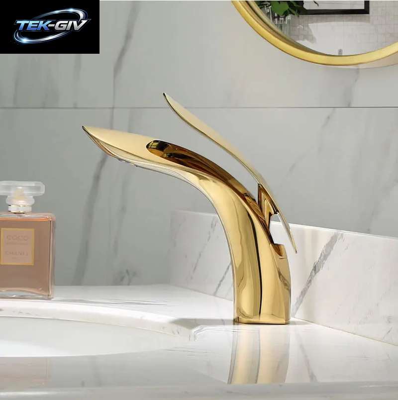 Becken Armaturen Moderne Rose Gold Bad Wasserhahn Wasserfall Einzigen Loch Kalt-Und Warmwasser Hahn Waschbecken Wasserhahn Mischer Wasserhähne XT-423