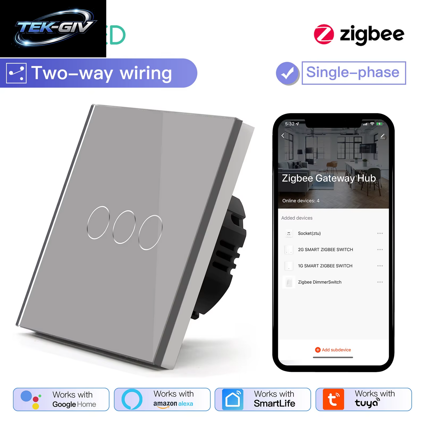 BSEED Zigbee Schalter 1/2/3Gang 2Way Verdrahtung Smart Touch Licht Schalter Wand Sensor Schalter Tuya APP Smart Leben Google Alexa