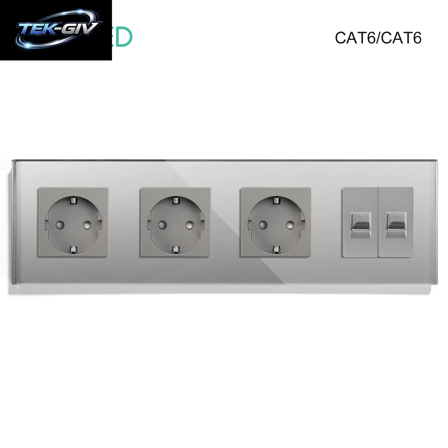 BSEED Dual Internet Steckdosen CAT6 Steckdose EU Steckdosen plus Netzwerk PC Daten Computer Anschluss Steckdosen Glas Panel