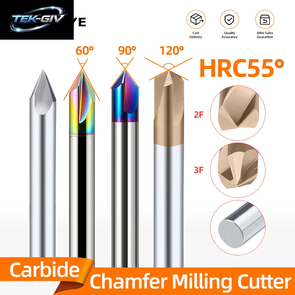 TOOLEYE Hartmetall-Fasenfräser 60 90 120 ° Wolframstahl-Cnc-Fräser, 2 Und 3 Nuten, Anfasmühle, Metallschneider, Schaftfräser