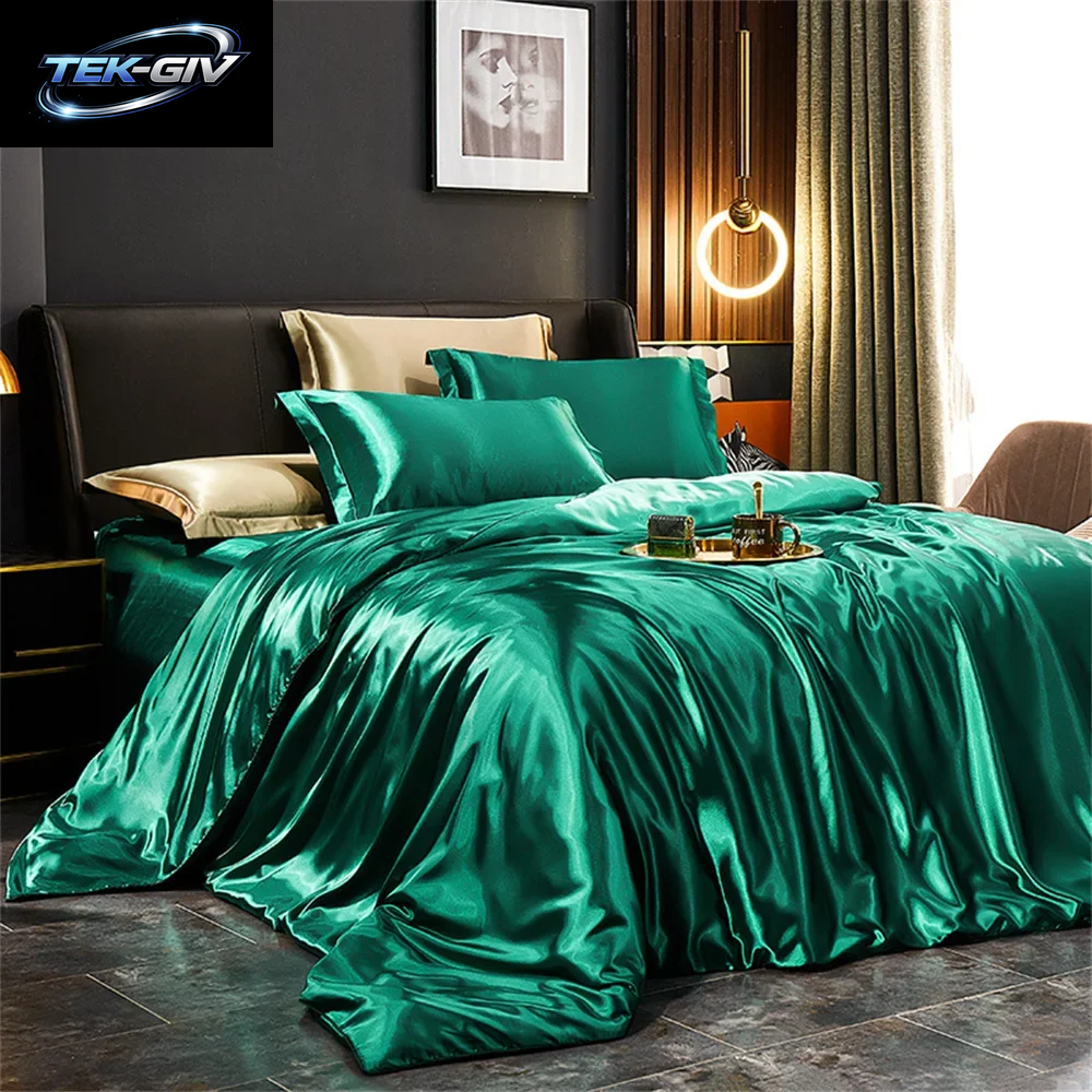 Bettwäsche-Set Aus Massiver Seide Mit Bettbezug, Bettlaken, Kissenbezüge, Luxuriöser Satin, Einzelbett, Doppelbett, Bettlaken, King-Size-Bett, Queen-Size-Bett