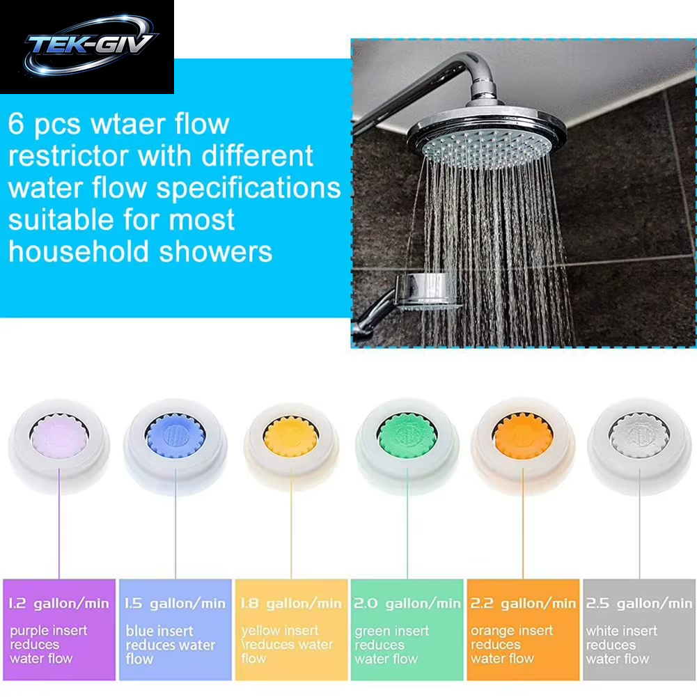 Dusch-Durchflussminderer-Begrenzer-Set, Wassersparend, 5 Verschiedene Durchflussbegrenzer, Belüfter, Wasserregler, Reduzierstück, Duschkopf, Badezimmer