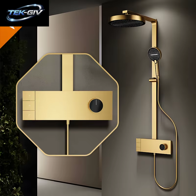 VGX Badezimmer-Duschsystem-Set Luxuriöses Gold-Duscharmatur-Set Messing-Regenduschkopf-Set Roségold-Duschmischer-Set