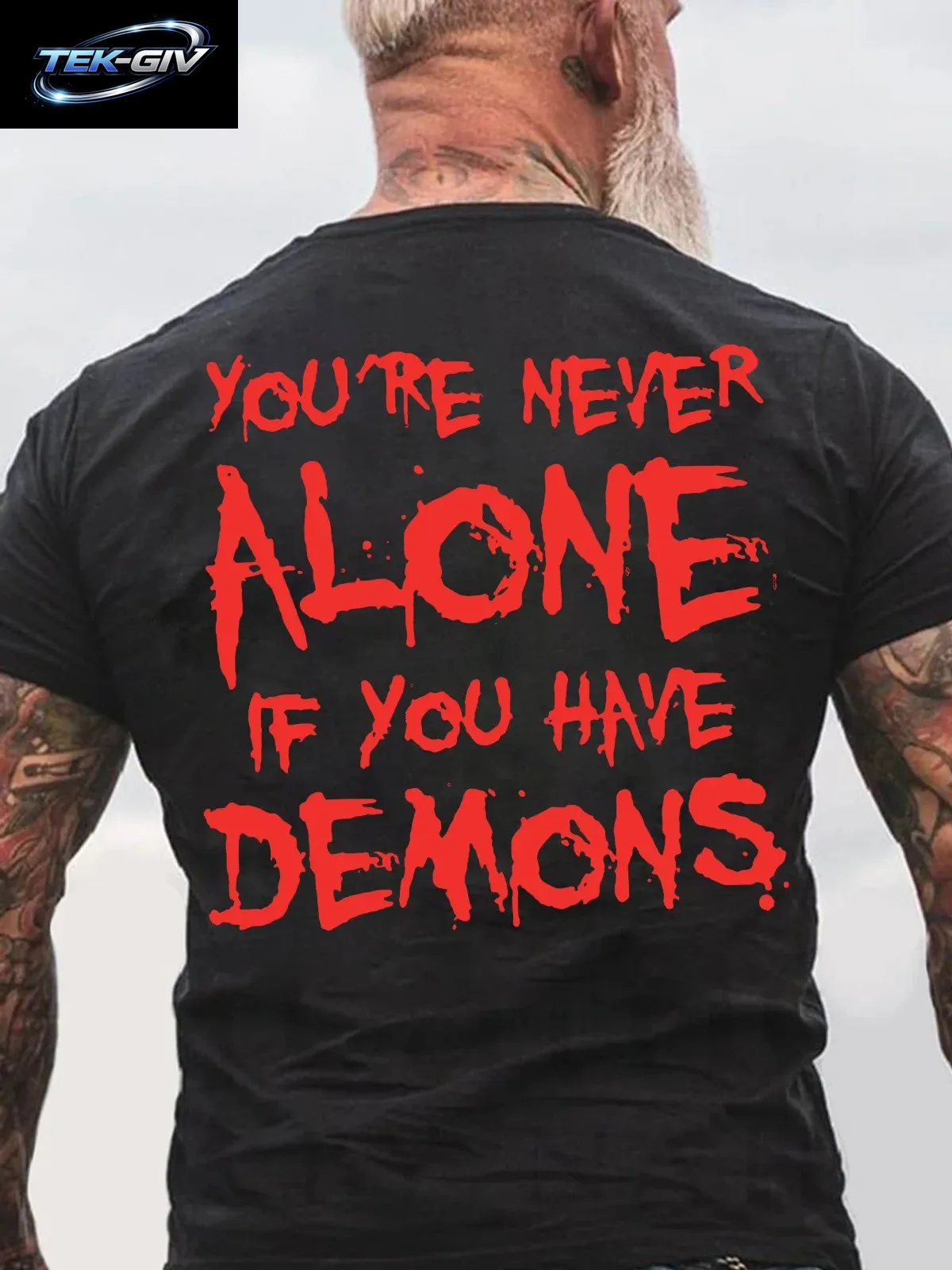 You'Re Never Alone If You Have Demons Schwarzes Baumwoll-T-Shirt Mit Aufdruck Auf Der Rückseite