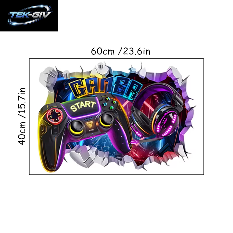 3D Broken Wall Hole Art Gamer Gamepad Vinyl Wandaufkleber Für Zuhause Kinderzimmer Junge Schlafzimmer Play Zone Dekoration Videospiel Poster