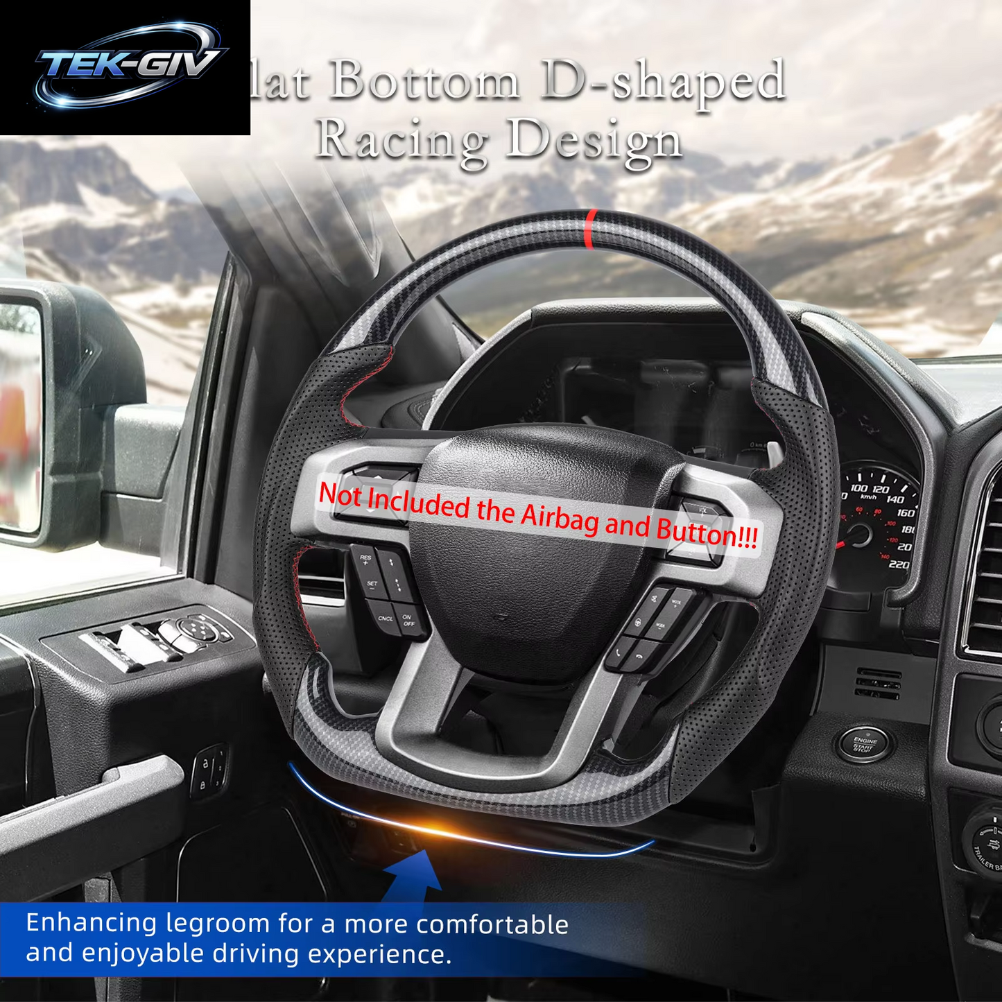 Für Ford F150 Raptor 2015 2016 2017 2018 2019 2020 Hydro-Dip Carbon Fiber Lenkrad Perforiertes Leder Racing Rad