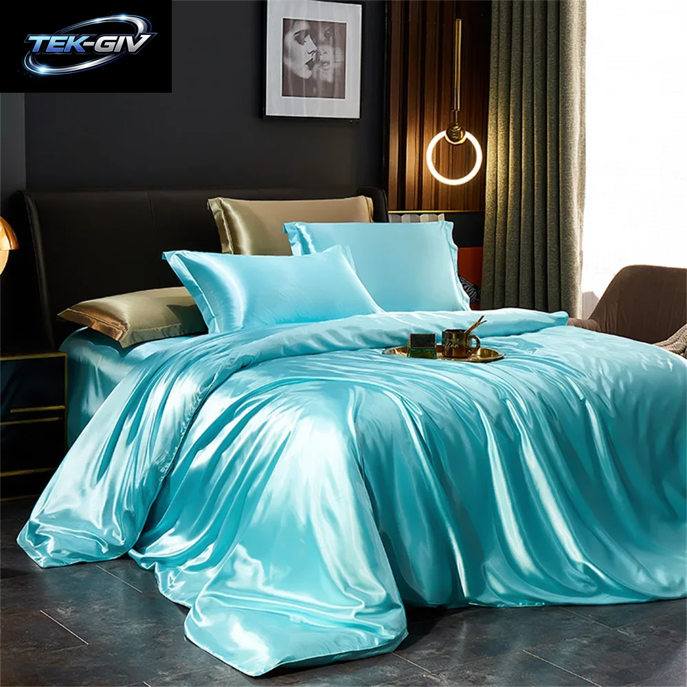 Bettwäsche-Set Aus Massiver Seide Mit Bettbezug, Bettlaken, Kissenbezüge, Luxuriöser Satin, Einzelbett, Doppelbett, Bettlaken, King-Size-Bett, Queen-Size-Bett