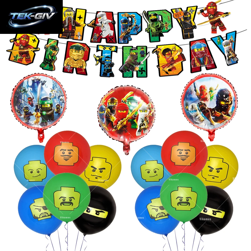 Ninjaed Go Thema Luftballons Geburtstag Party Dekoration Lieferungen Baby Dusche Legoed Latex Ballon Hintergrund Banner Kuchen Topper Jungen