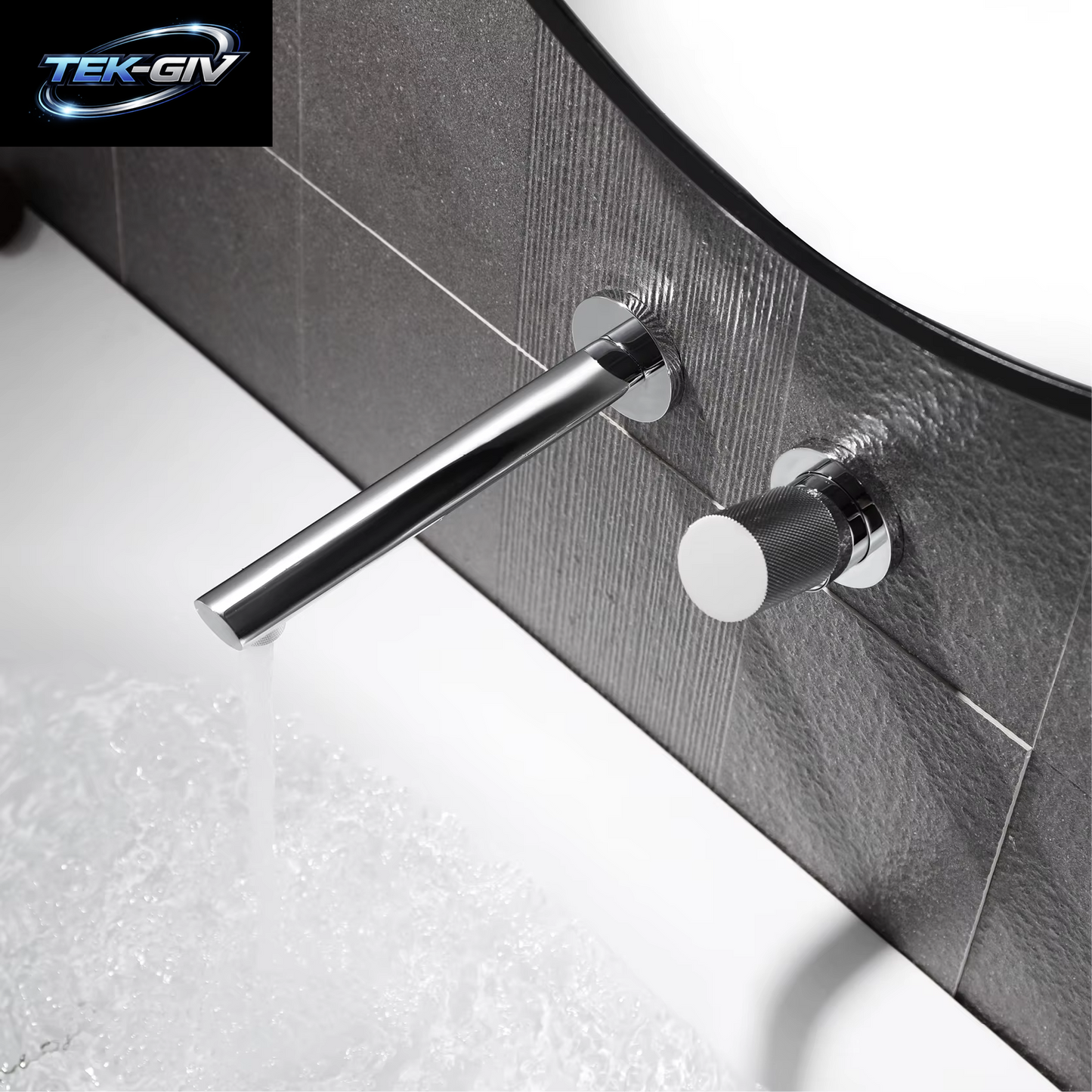 Luxuriöser, an Der Wand Montierter Badezimmerhahn Aus Gebürstetem Goldmessing Mit Einstellbarem Wasservolumen. Eingebettetes Design Für Warm- Und Kaltwasser-Waschtischarmaturen